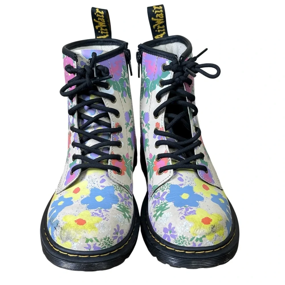 Dr. Martens Junior 1460 Multicolor Floral Mash Up Combat Boots Size 3
